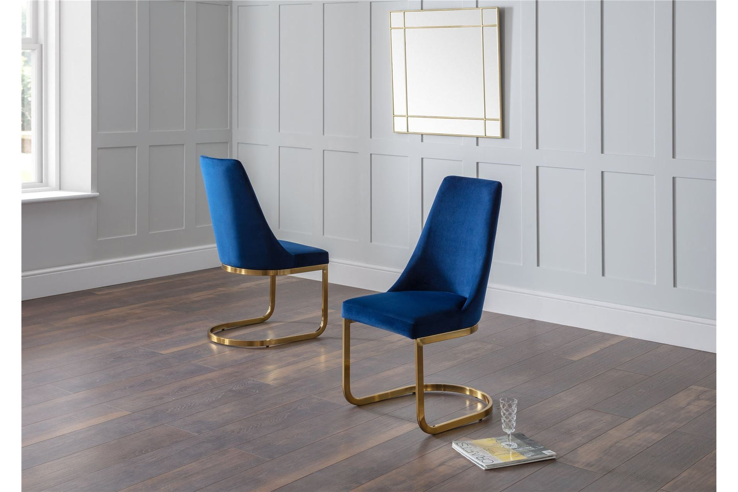 Flora Set Of 2 Dining Chairs Blue/Gold