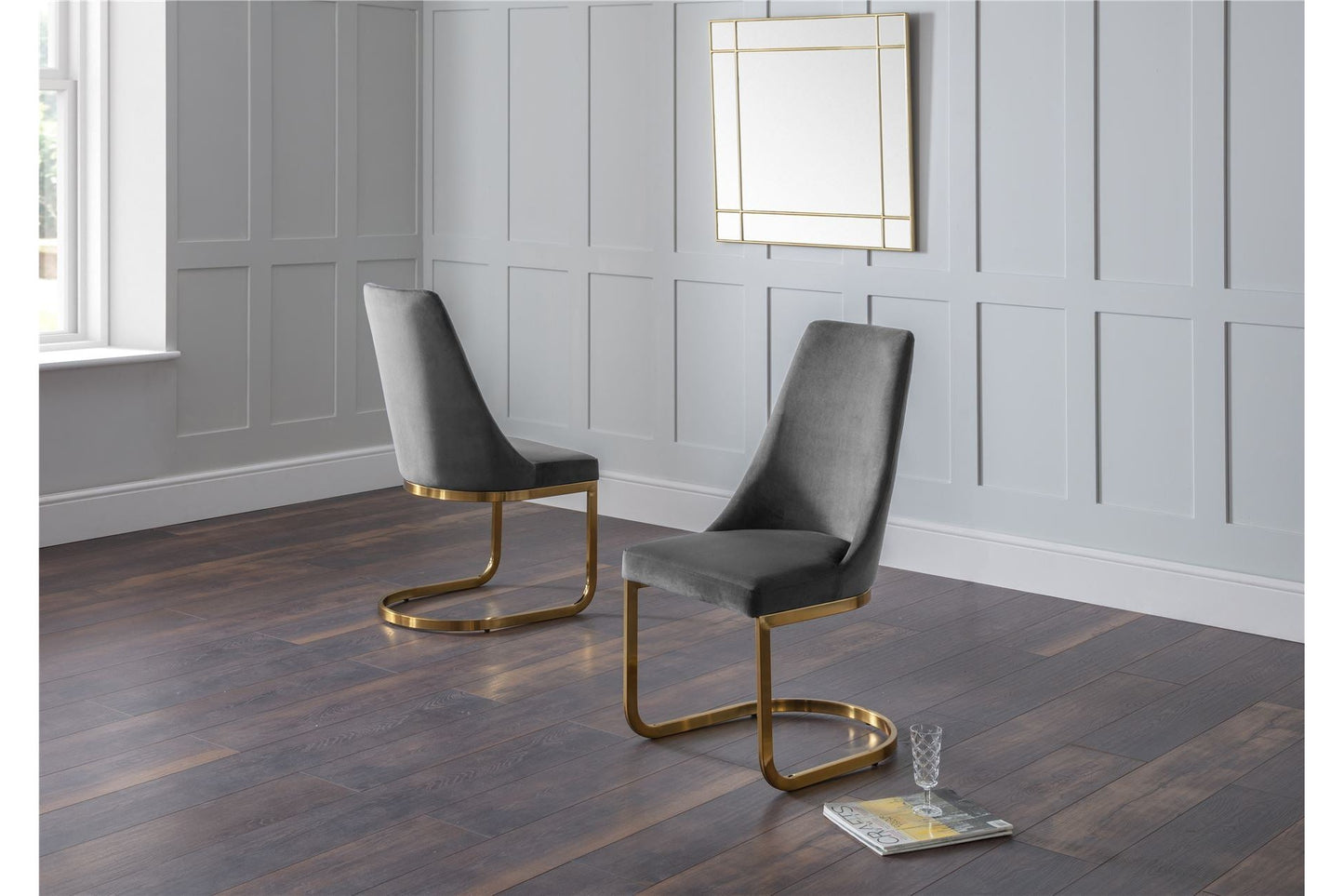 Flora Set Of 2 Dining Chairs Grey/Gold