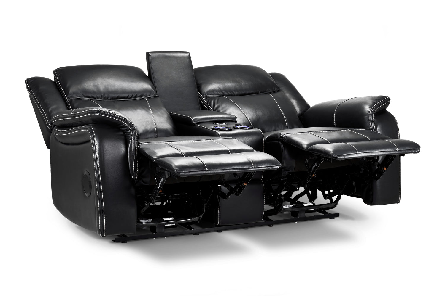 Galaxy Tech Recliner Sofa Black 2 Seater