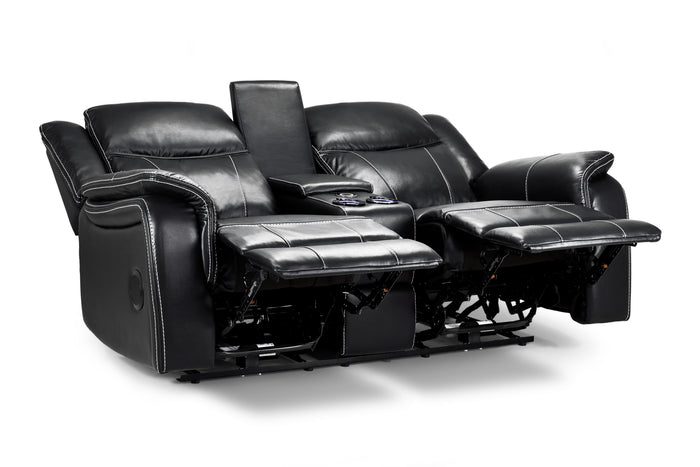 Galaxy Tech Recliner Sofa Black 2 Seater