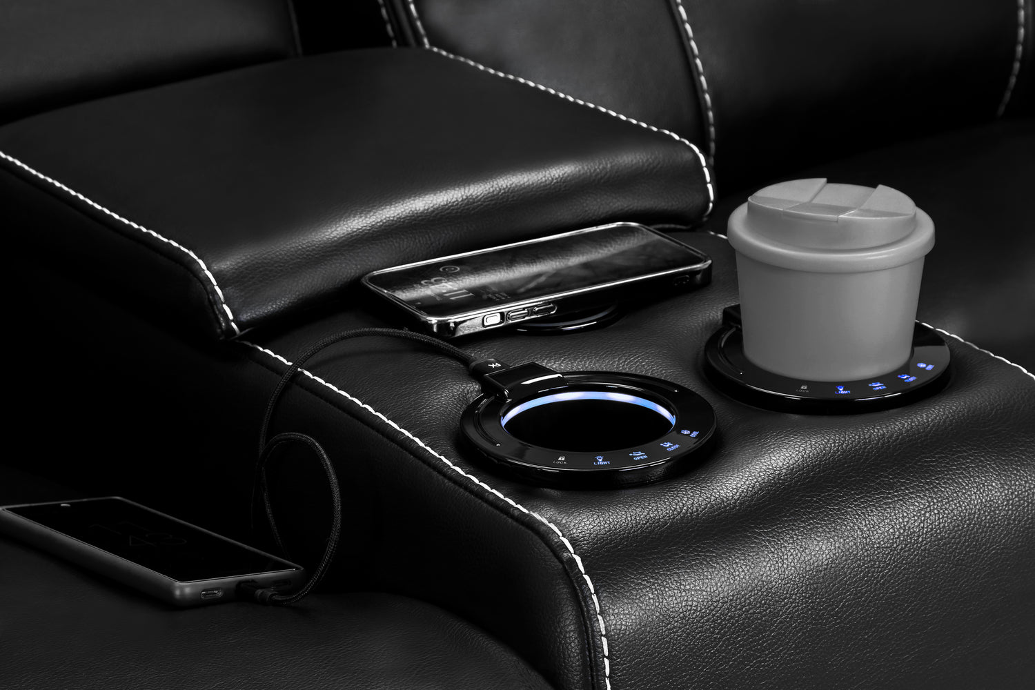 Galaxy Tech Recliner Sofa Black 2 Seater