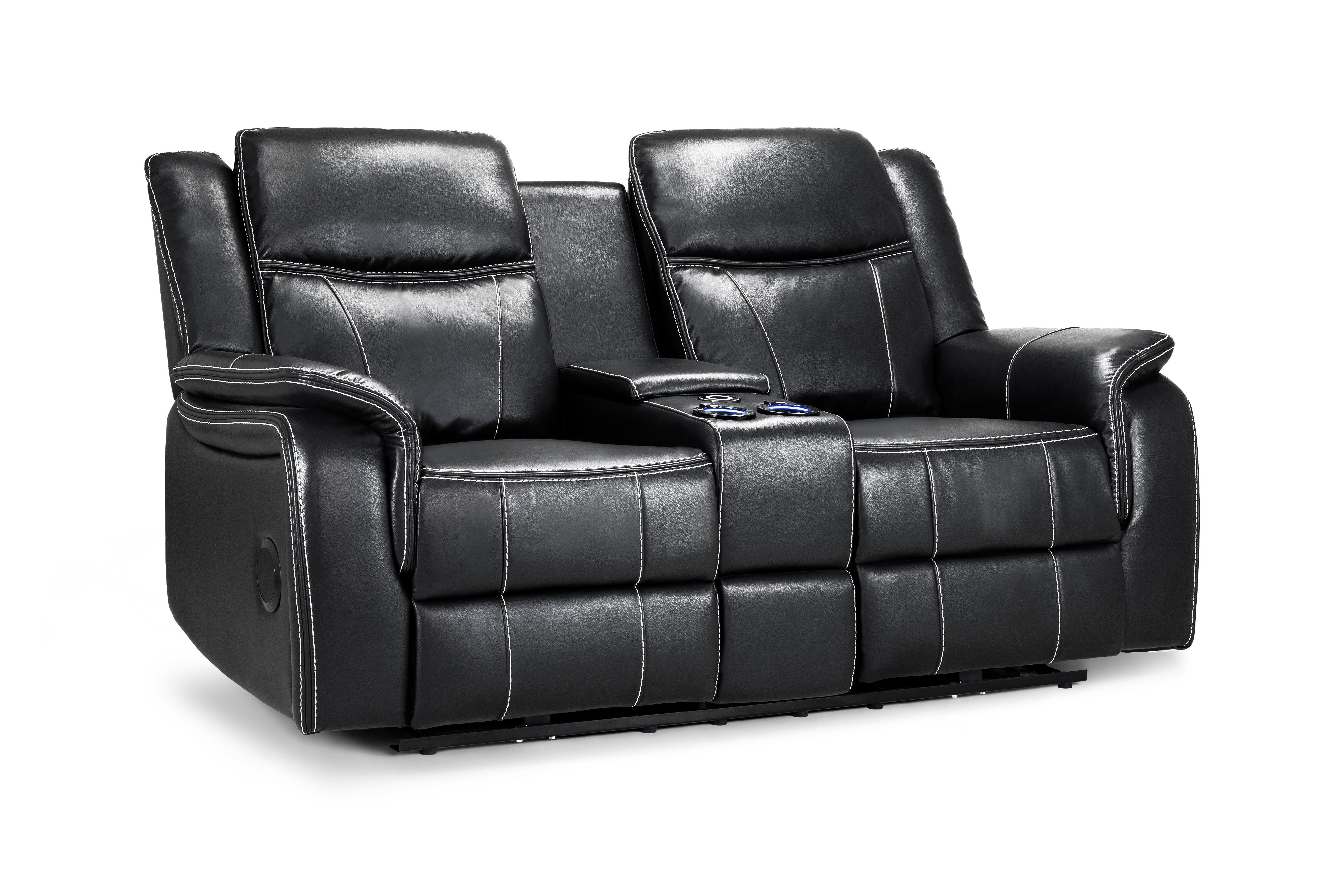 Galaxy Tech Recliner Sofa Black 2 Seater