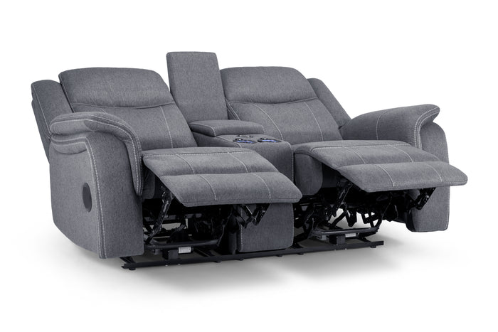 Galaxy Tech Recliner Sofa Grey Fabric 2 Seater