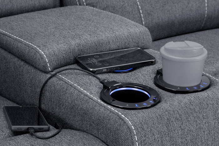 Galaxy Tech Recliner Sofa Grey Fabric 2 Seater