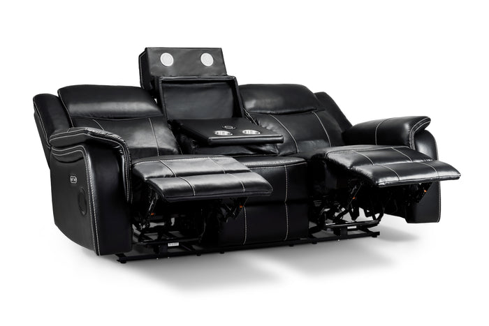 Galaxy Tech Recliner Sofa Black 3 Seater