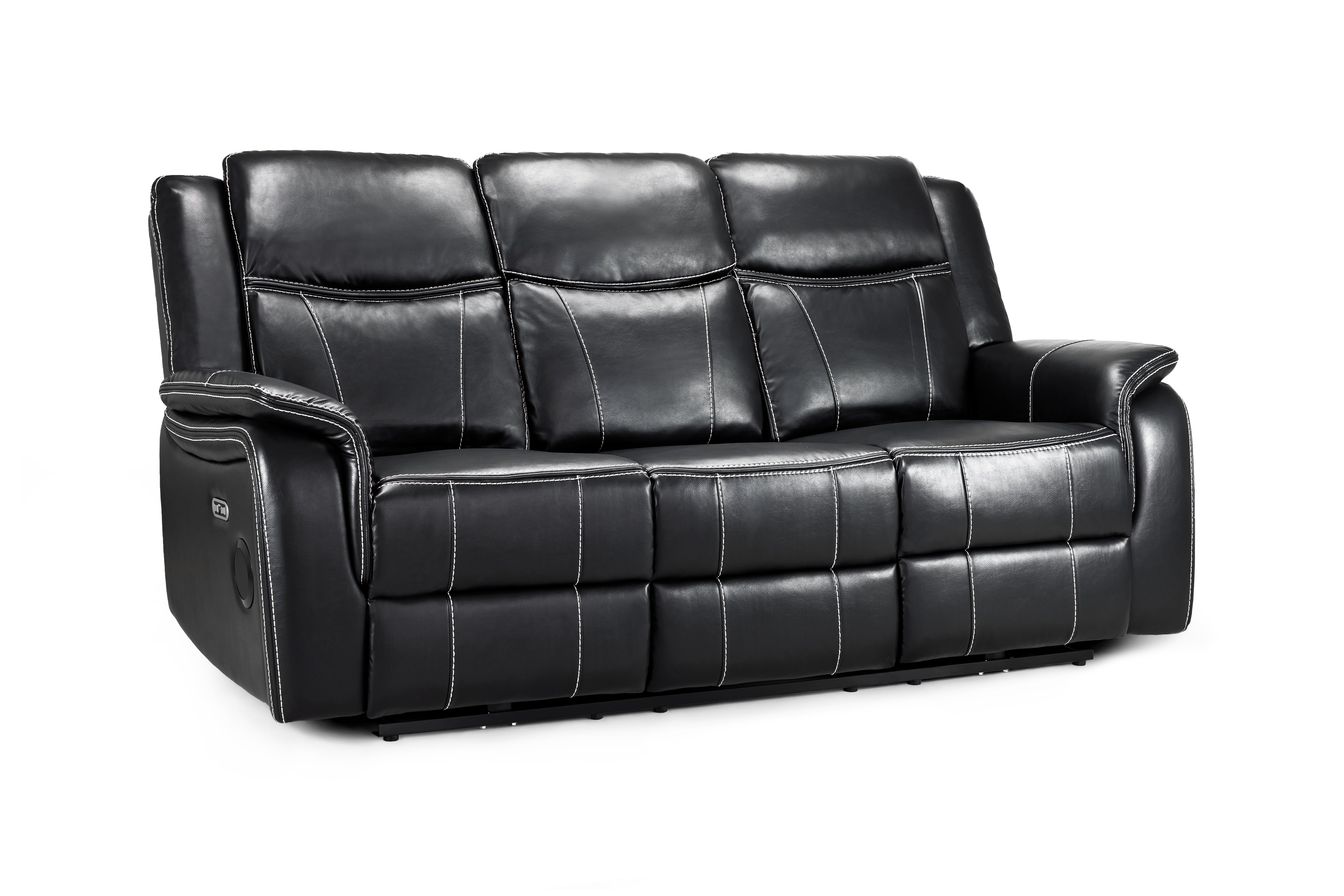 Galaxy Tech Recliner Sofa Black 3 Seater