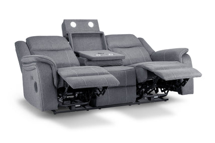 Galaxy Tech Recliner Sofa Grey Fabric 3 Seater