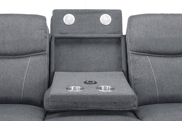 Galaxy Tech Recliner Sofa Grey Fabric 3 Seater