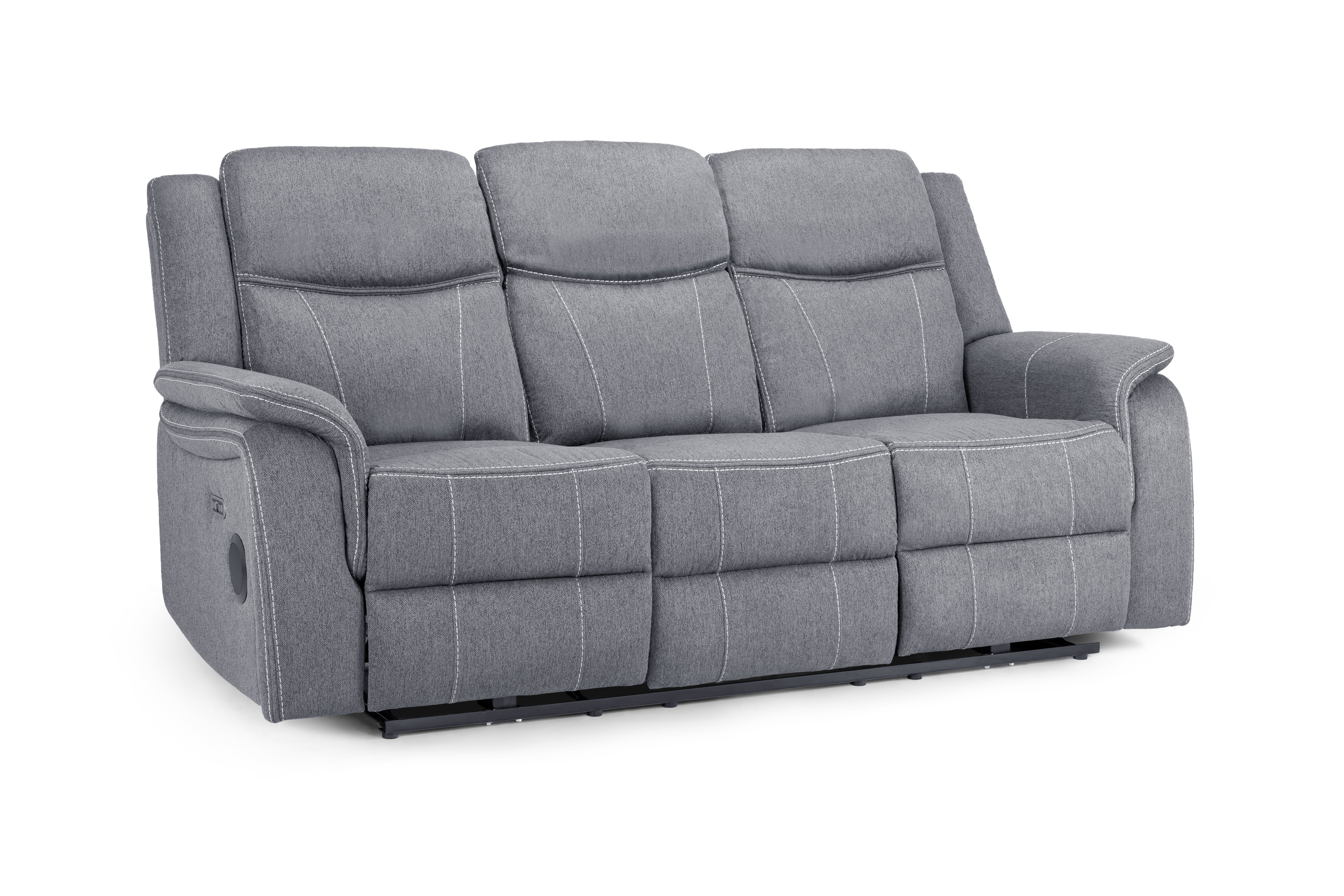 Galaxy Tech Recliner Sofa Grey Fabric 3 Seater