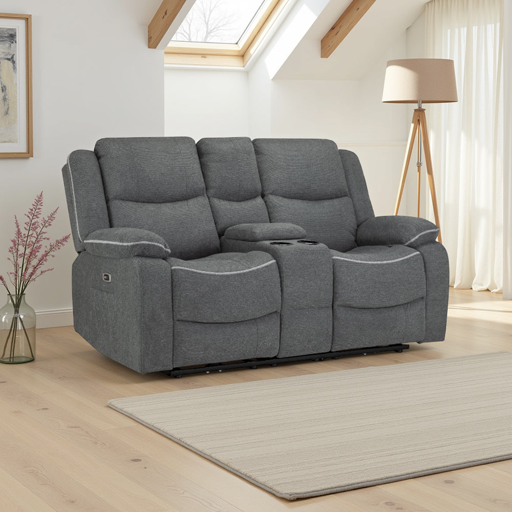 Harald Electric Recliner Sofa Grey Fabric 2 Seater
