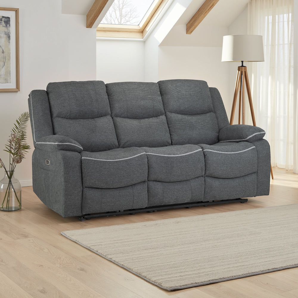 Harald Electric Recliner Sofa Grey Fabric 3 Seater
