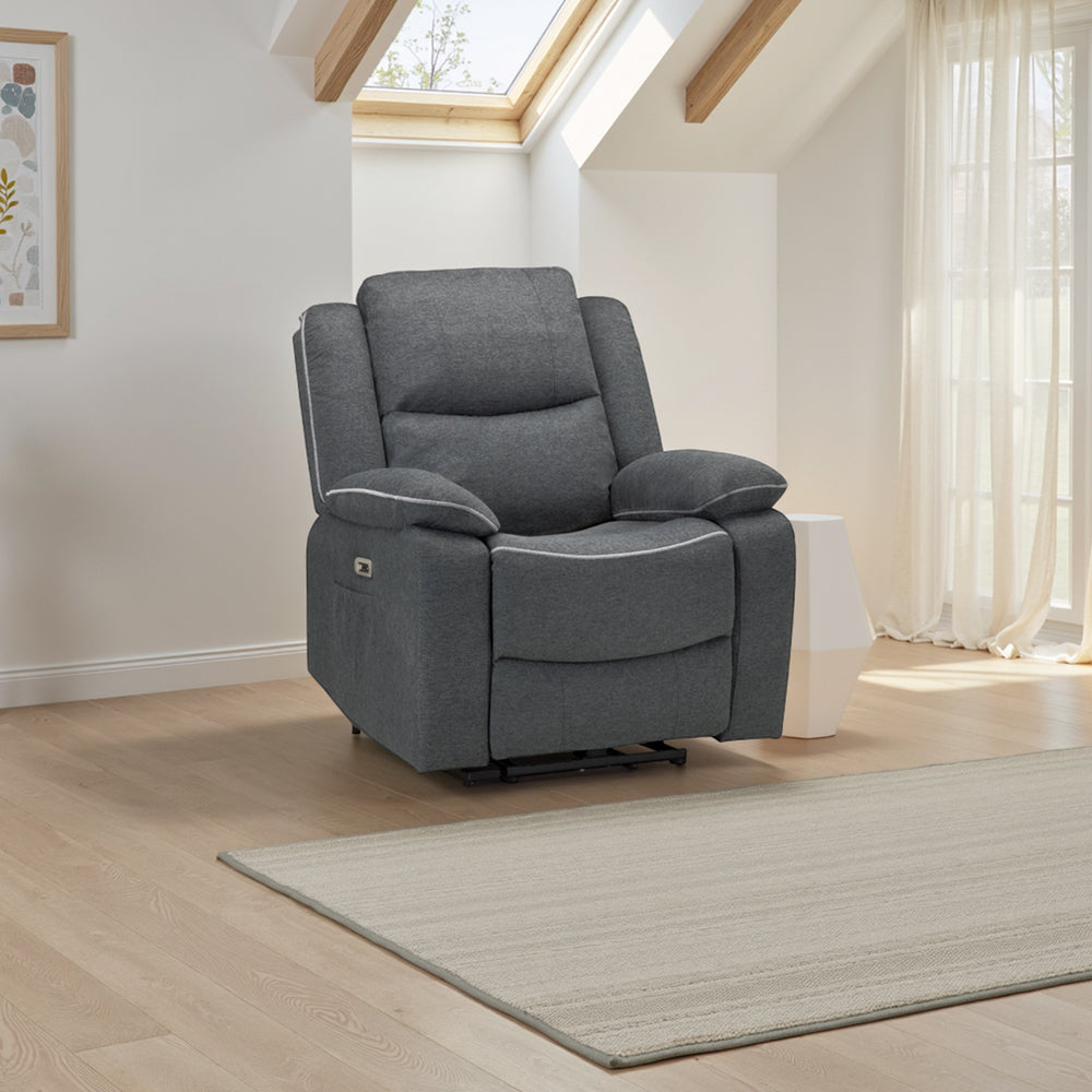 Harald Electric Recliner Sofa Grey Fabric Armchair