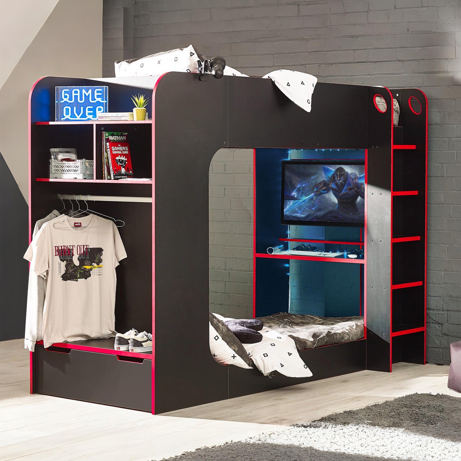 Indigo Gaming Bunk Bed Black & Red