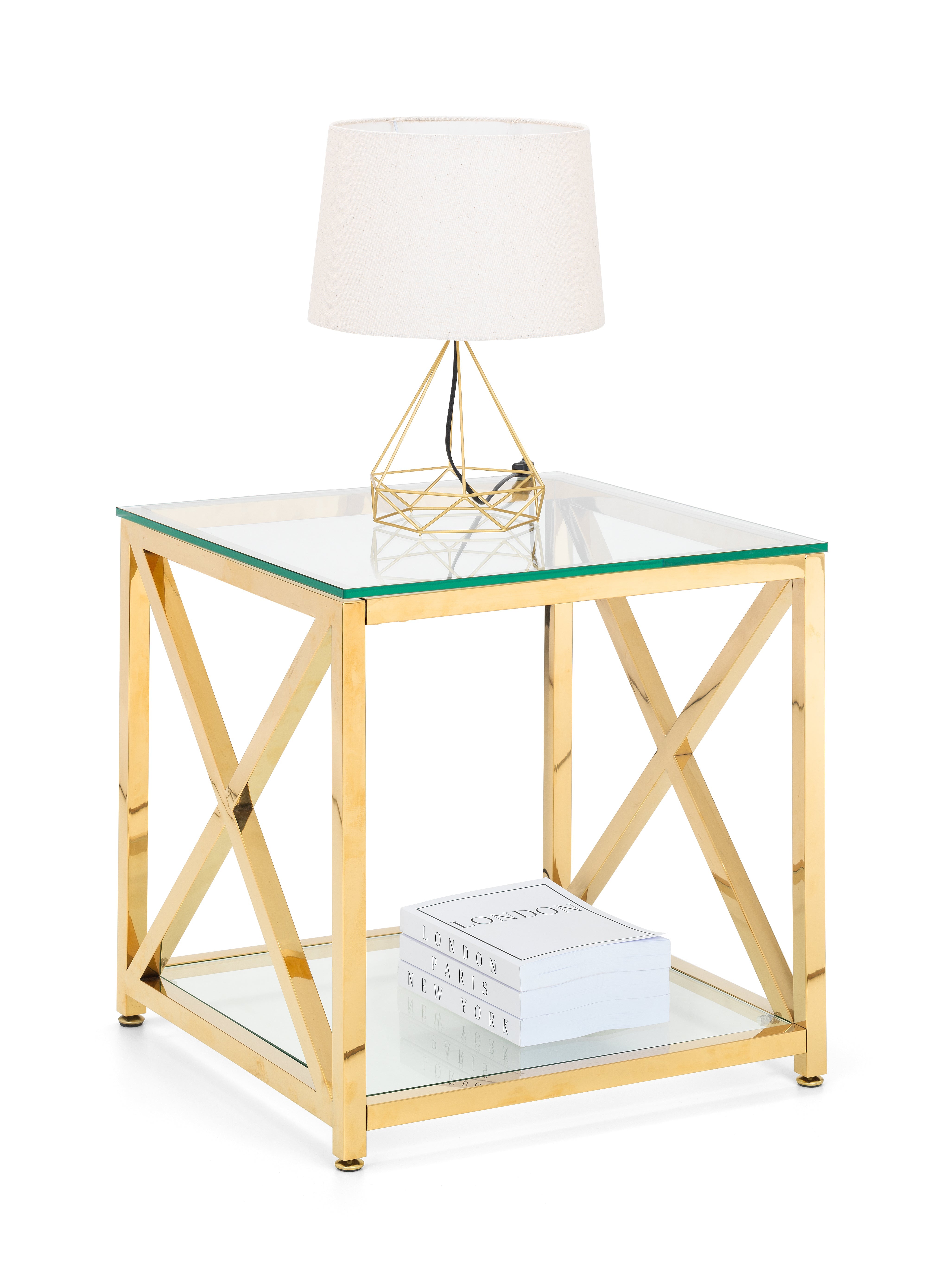 Mesa Lamp Table Glass & Gold