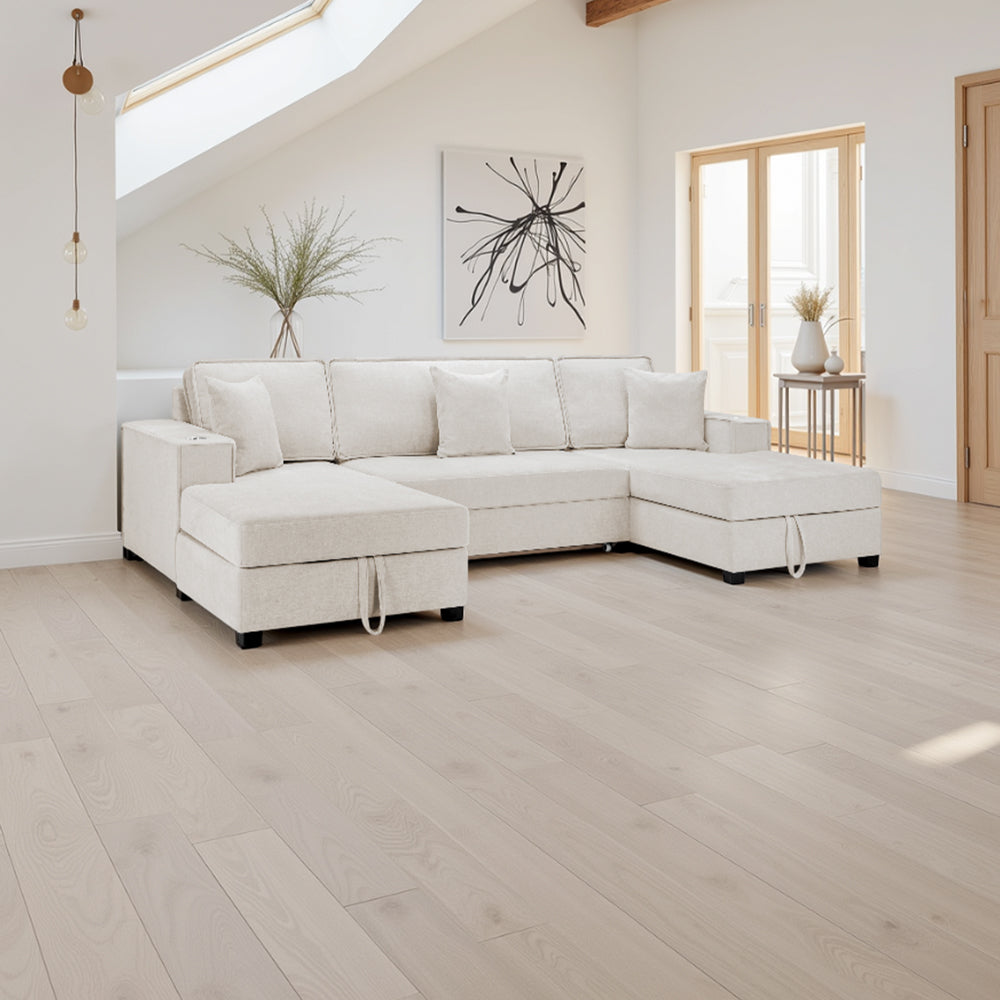 Milan Sofa Bed Beige U Shape Corner