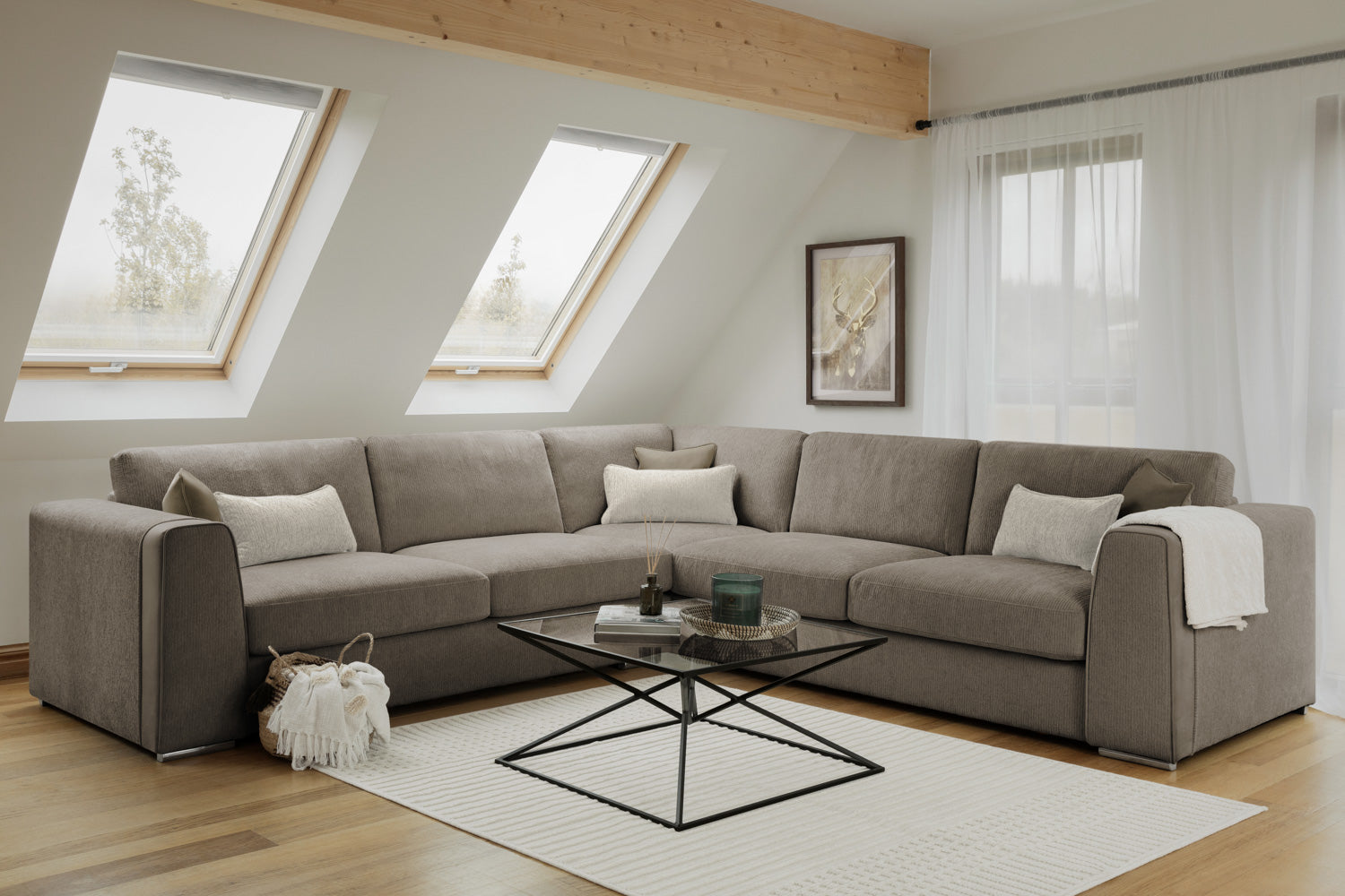 Naples Sofa Mocha Large Corner Fabric Sofa Honeypot Furniture
