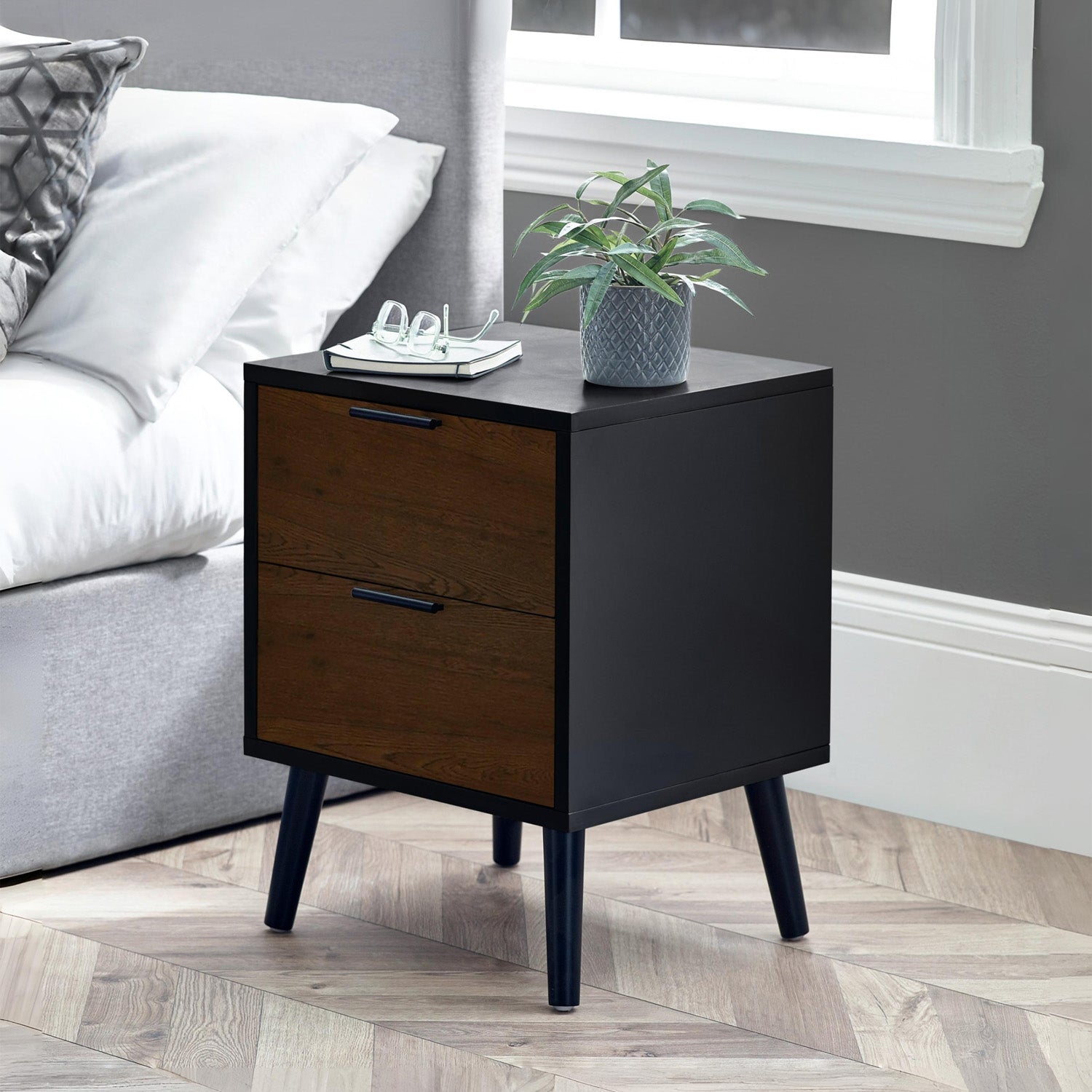 Asa 2 Drawer Bedside Walnut/Black