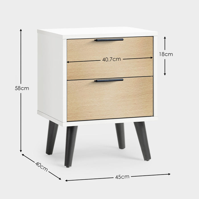 Asa 2 Drawer Bedside White/Oak