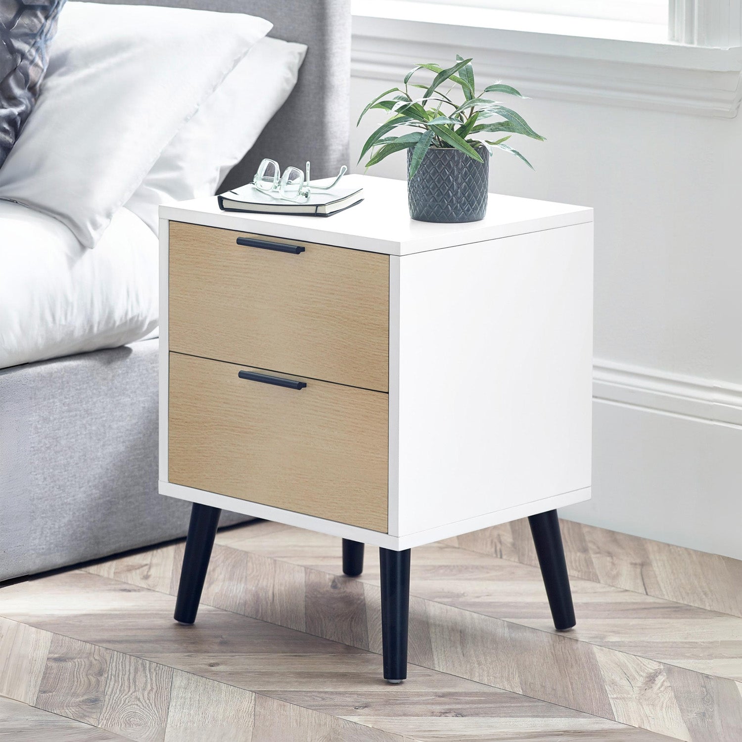 Asa 2 Drawer Bedside White/Oak
