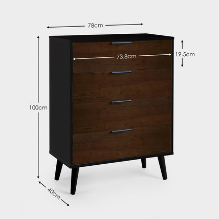 Asa 4 Drawer Chest Walnut/Black