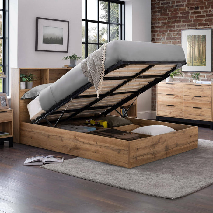 Bali Bed Frame Double Light Oak Ottoman Storage