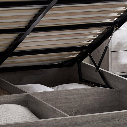 Bali Bed Frame Kingsize Grey Oak Ottoman Storage