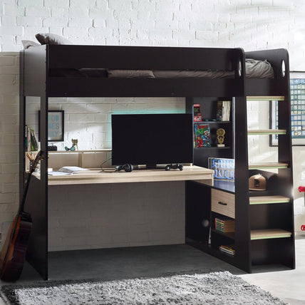 Brooke Gaming Highsleeper Bed Black And Pale Wood