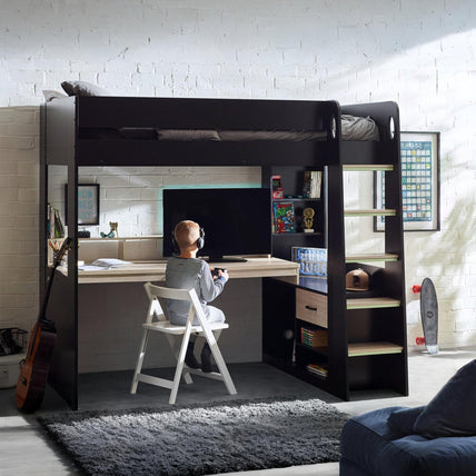 Brooke Gaming Highsleeper Bed Black And Pale Wood
