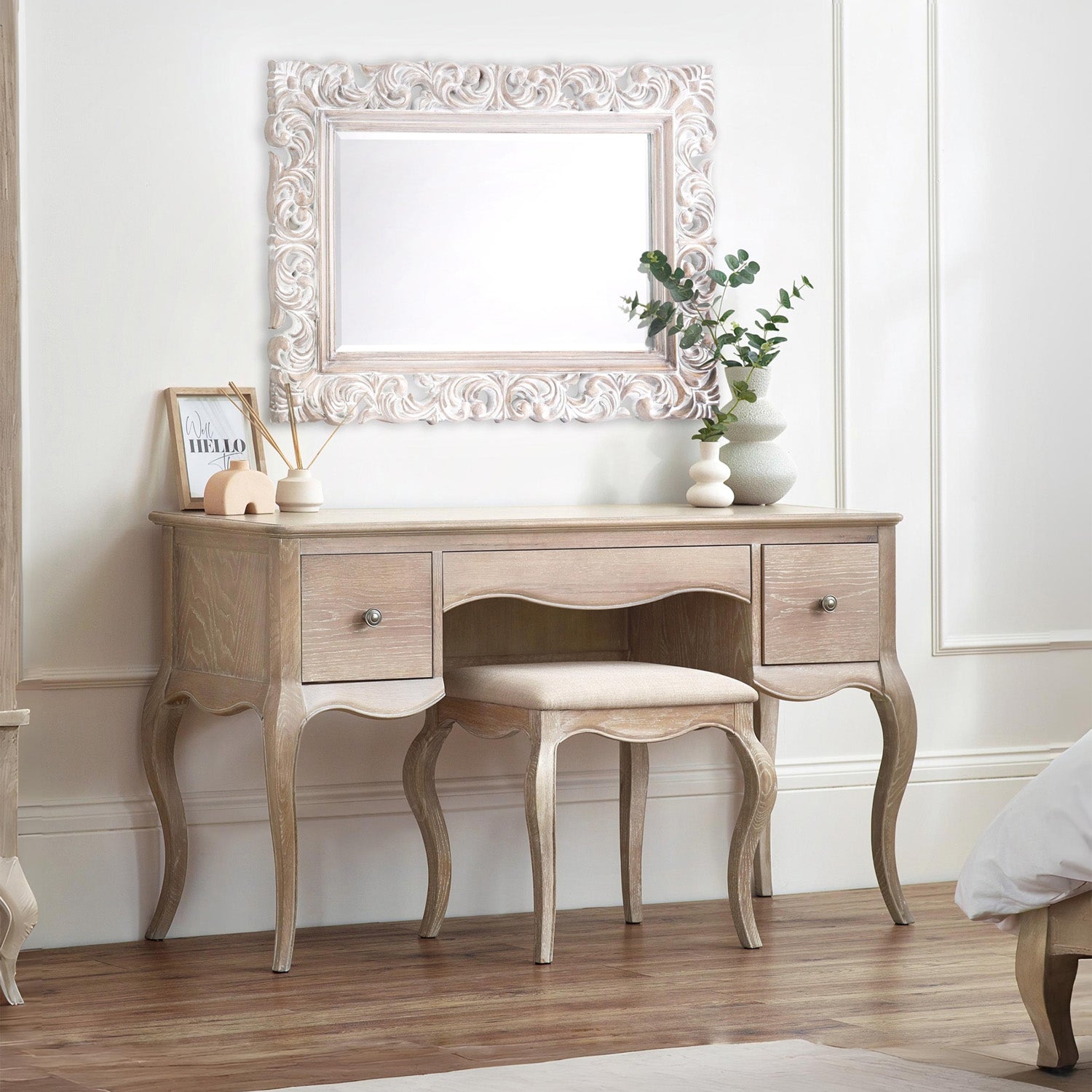 Camila Dressing Table And Stool Limed Oak
