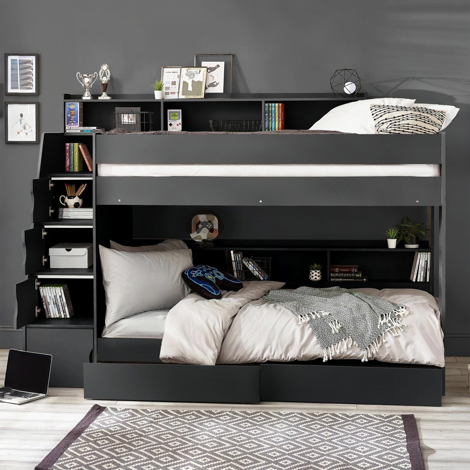 Cane Staircase Bunk Bed Anthracite