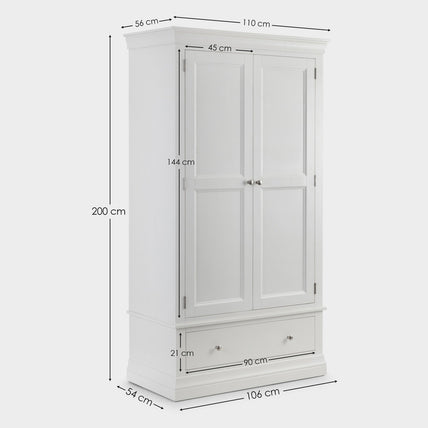 Clove 2 Door 1 Drawer Wardrobe White