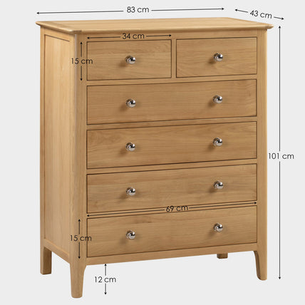 Cole Chest Oak 4+2 Drawer