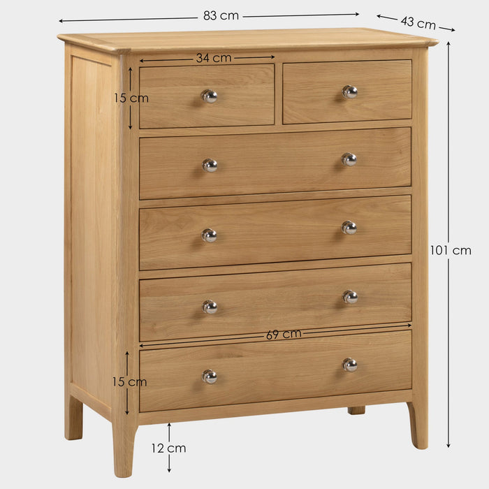 Cole Chest Oak 4+2 Drawer