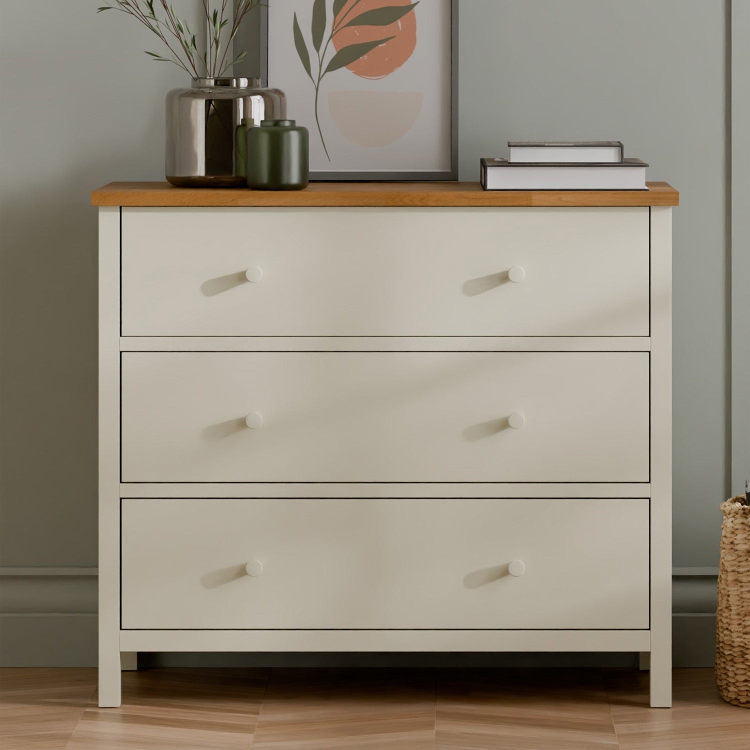 Connie 3 Drawer Chest Ivory and Oak