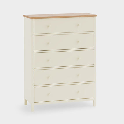 Connie 5 Drawer Wide Chest Ivory and Oak