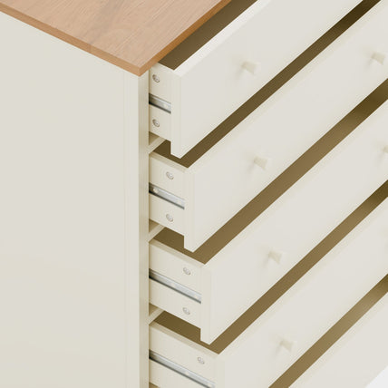 Connie 5 Drawer Wide Chest Ivory and Oak