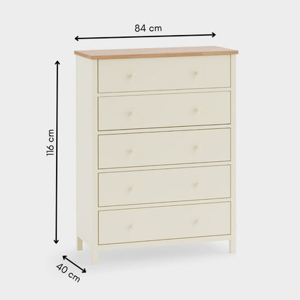 Connie 5 Drawer Wide Chest Ivory and Oak