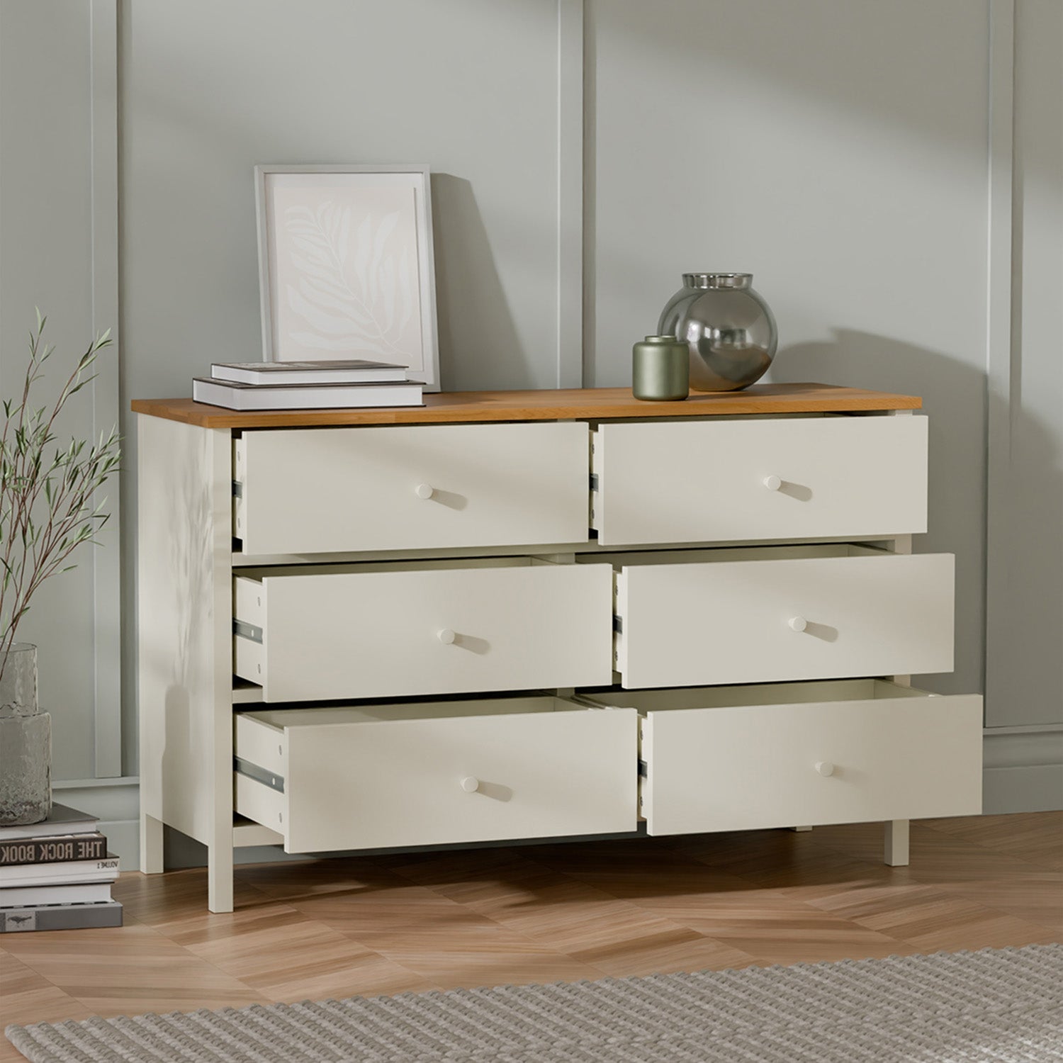 Connie 6 Drawer Chest Ivory and Oak