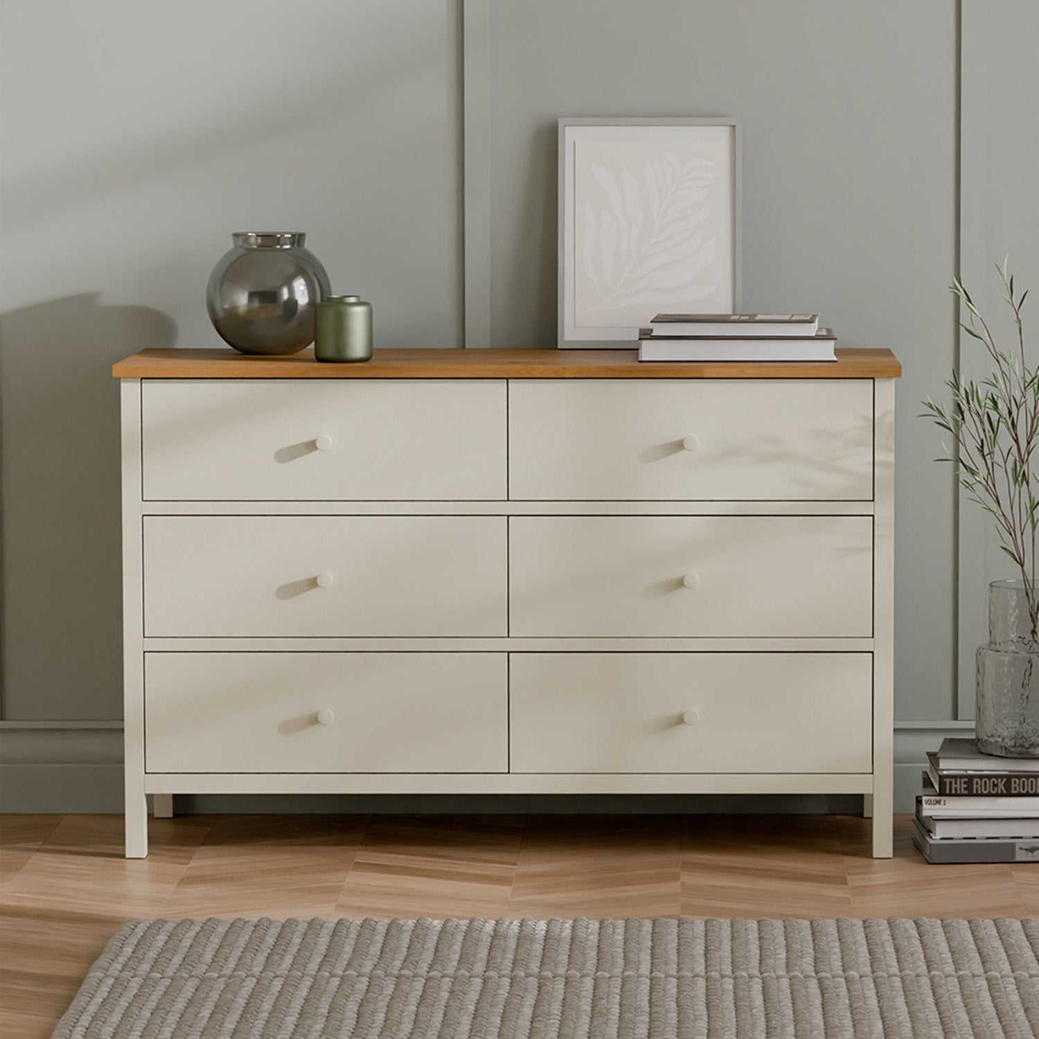 Connie 6 Drawer Chest Ivory and Oak
