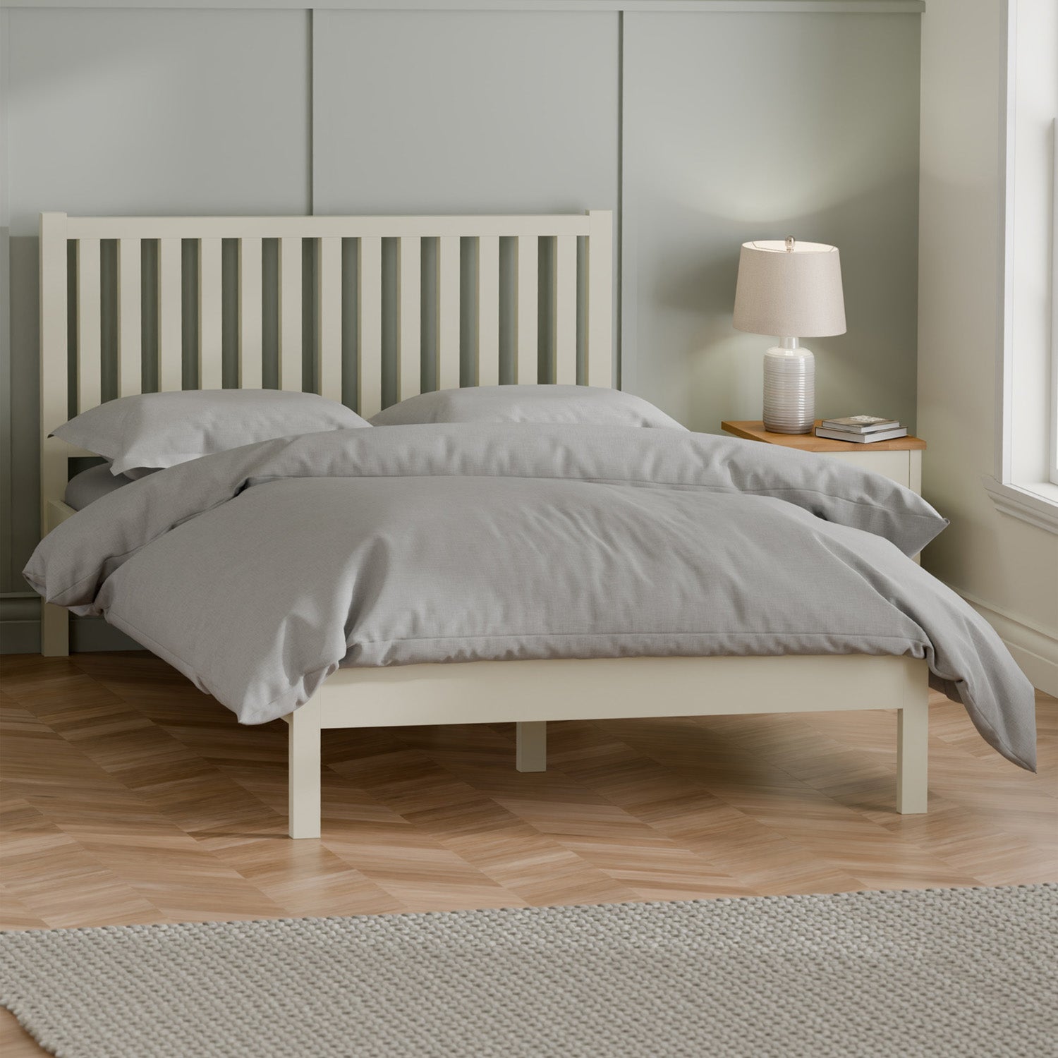 Connie Bed Frame Double Ivory and Oak