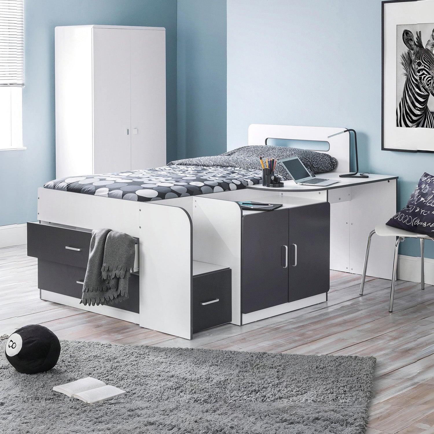 Coyote Cabin Bed White/Charcoal