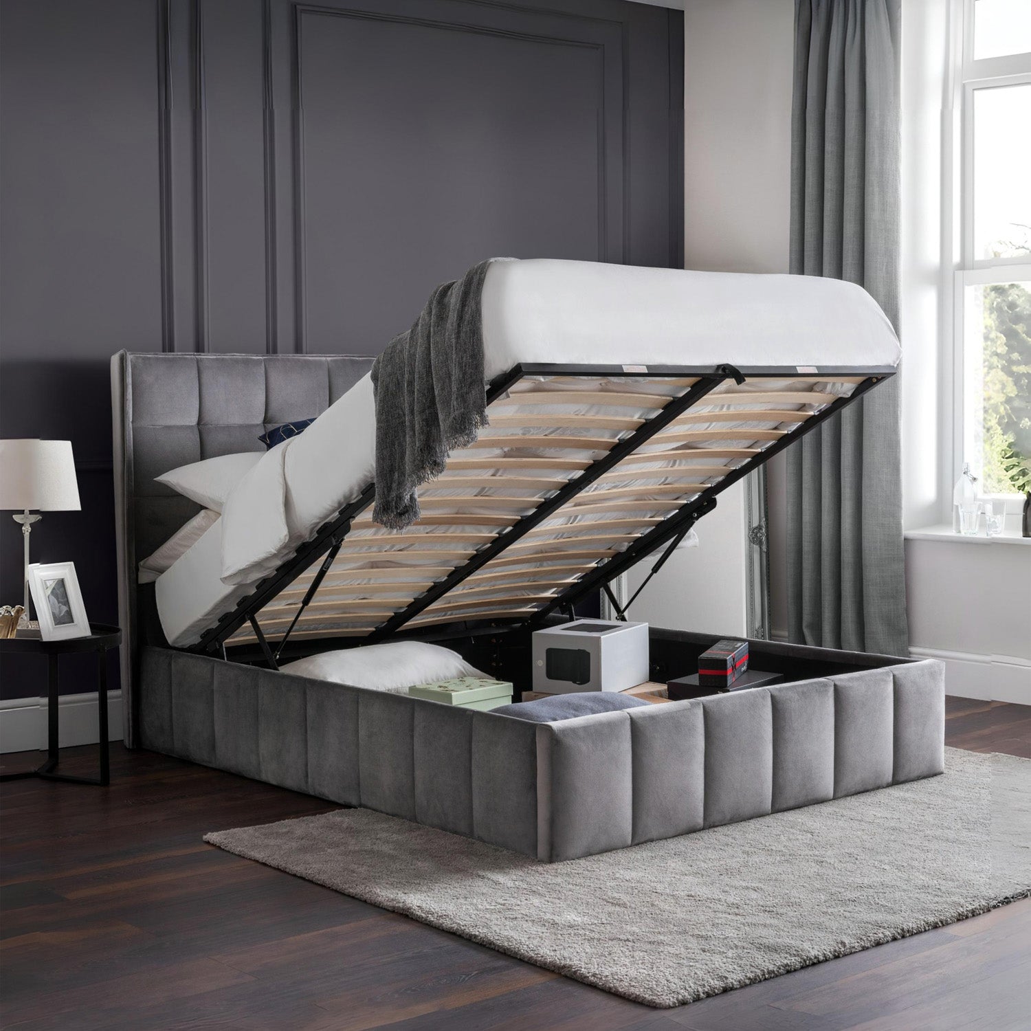 Gila Bed Frame Double Light Grey Ottoman Storage