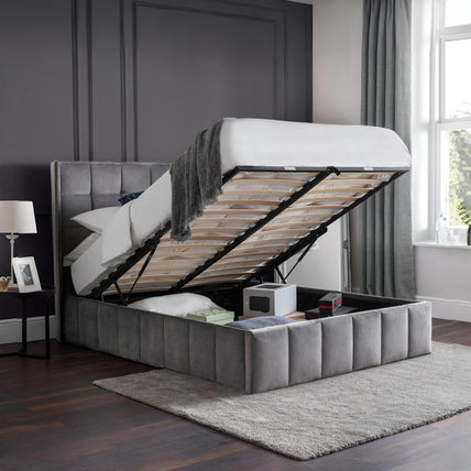 Gila Bed Frame Double Light Grey Ottoman Storage