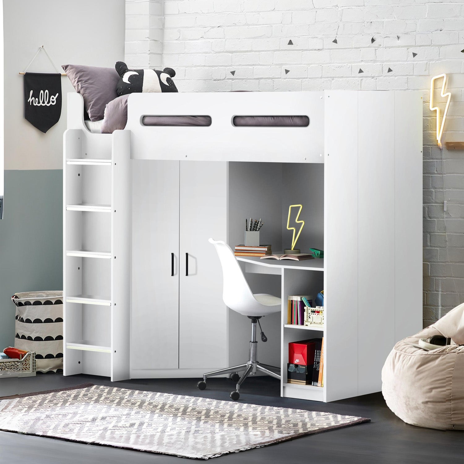 Holly High Sleeper Bed All White