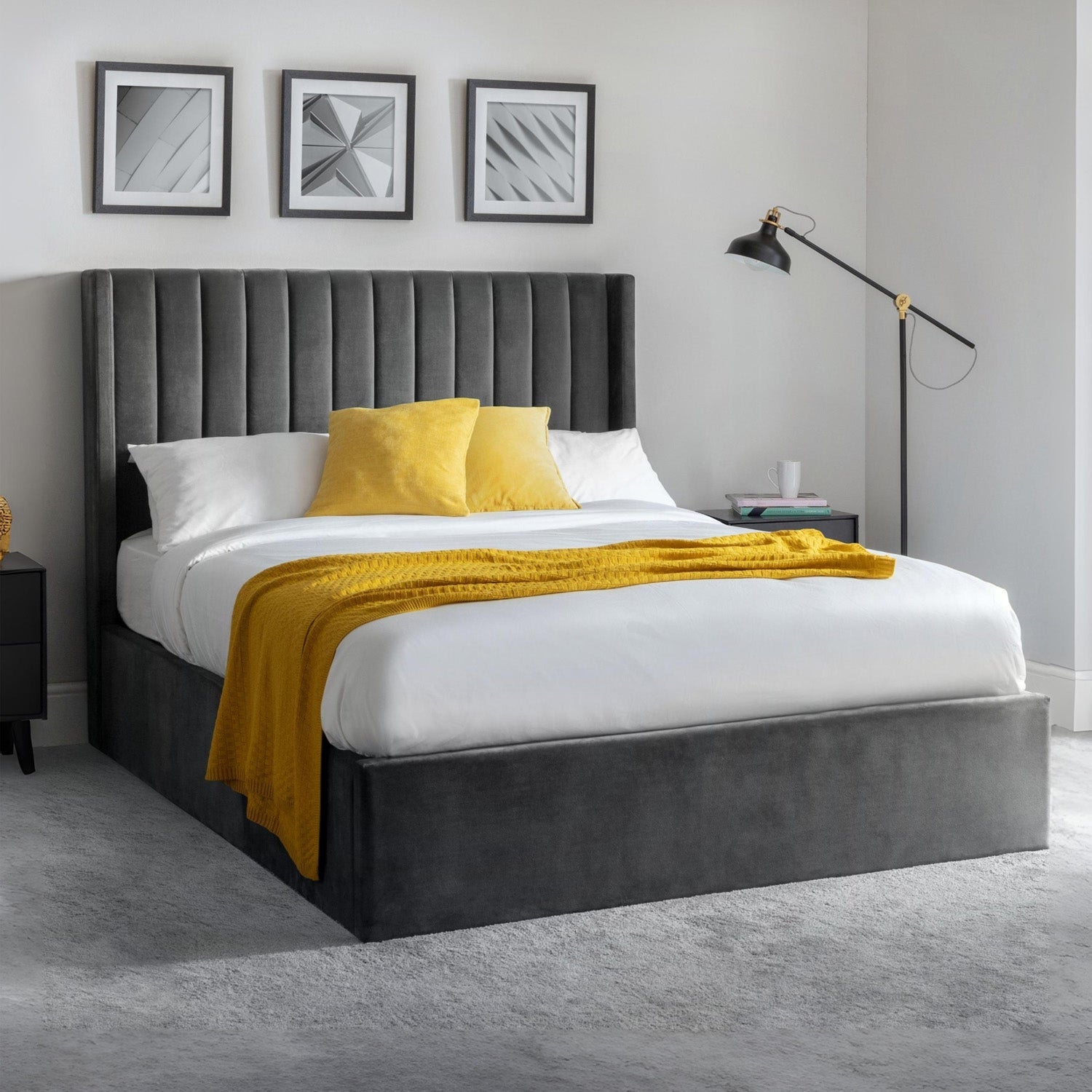 Lark Bed Frame Double Grey Ottoman Storage