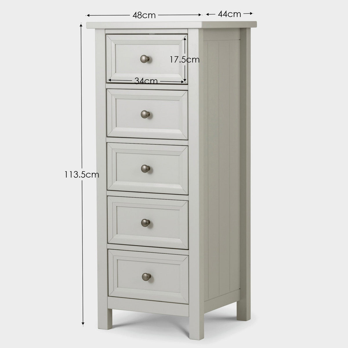Marisol 5 Drawer Tall Chest Dove Grey