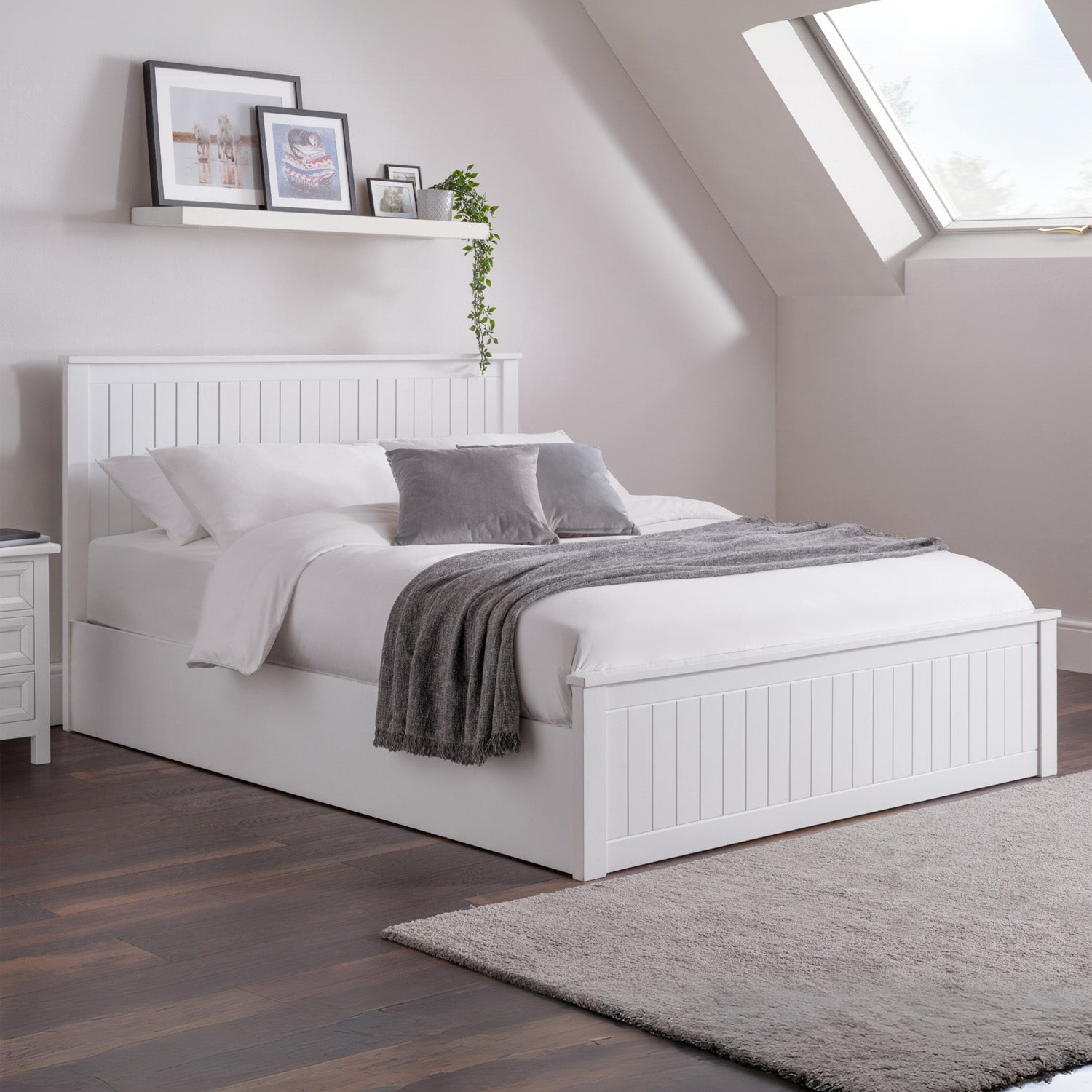 Marisol Bed Frame Double Surf White Ottoman Storage
