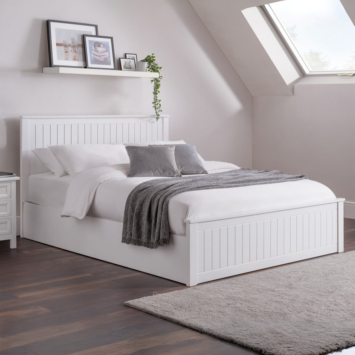 Marisol Bed Frame Double Surf White Ottoman Storage