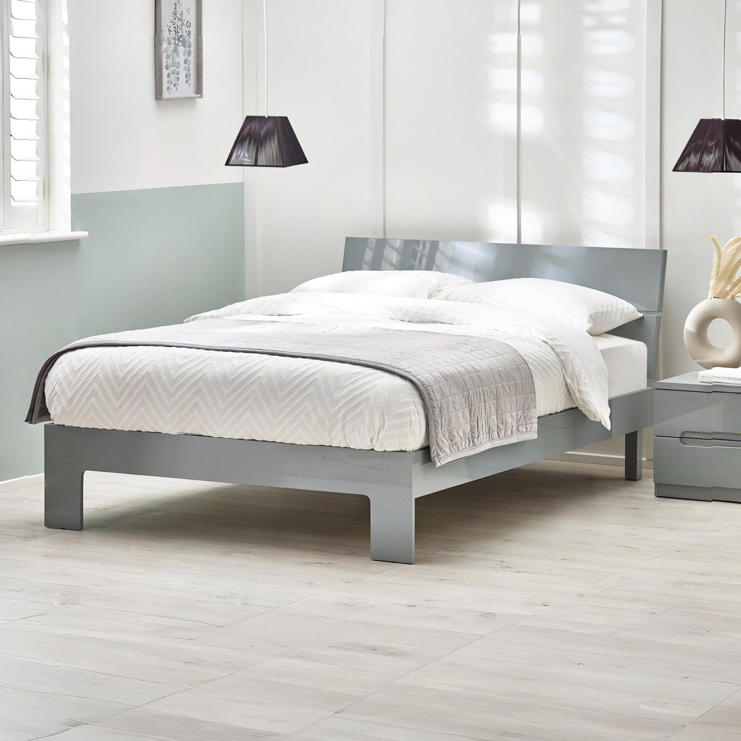 Mercer Bed Frame Double Grey High Gloss