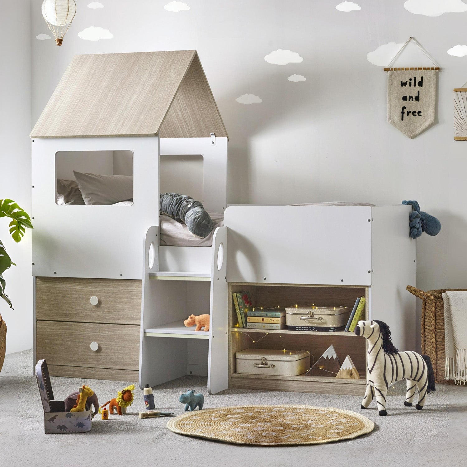 Orionne Midsleeper Bed Pale Wood And White